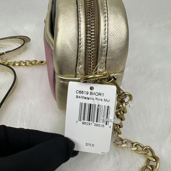 Coach Small Camera Bag With Colorblock Quilting In Gold/Pink Leather NWT C6619 - Picture 7 of 11